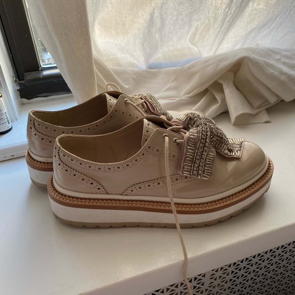 Zara Platform Oxfords w/ Beaded Bow EU37